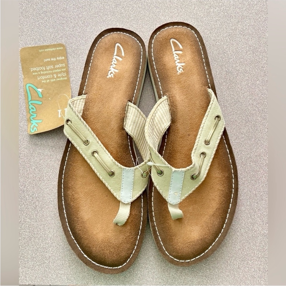 Clarks Flo Cherrymore Flip Flop Sandal NEW with Tags Cream White Gold Women's 11